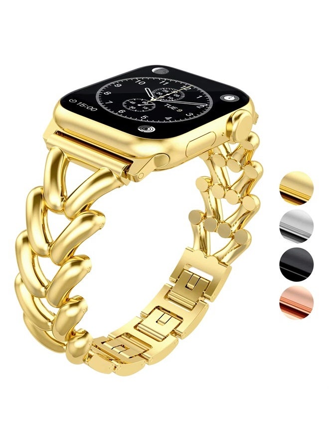 Compare Stainless Steel Slim Band Suitable for Apple Watch 40mm 44mm 38mm Metal iWatch 87654321SEUltra Series Women Luxury Strap Women and Men, Gold at KSA Price