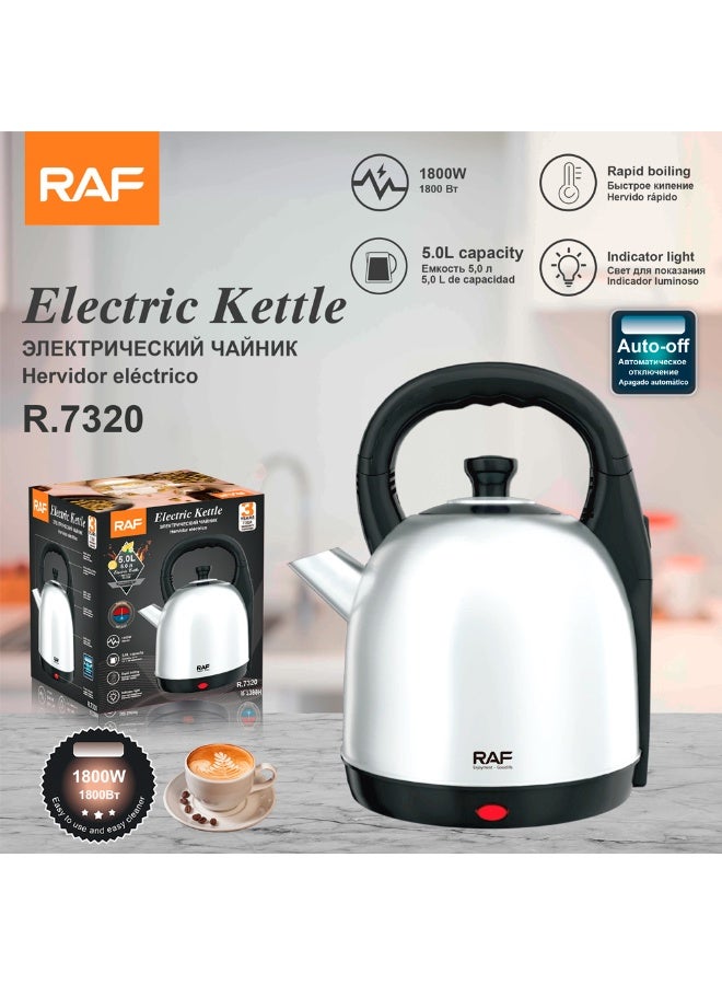 Compare RAF Electric Kettle 5 Liter 1800W Stainless Steel R.7320 Water Boiler with Rapid Boiling Function, Automatic ShutOff Protection, LED Indicator, Heat Resistant Grip, Elegant Design for Home Kitchen Office at KSA Price