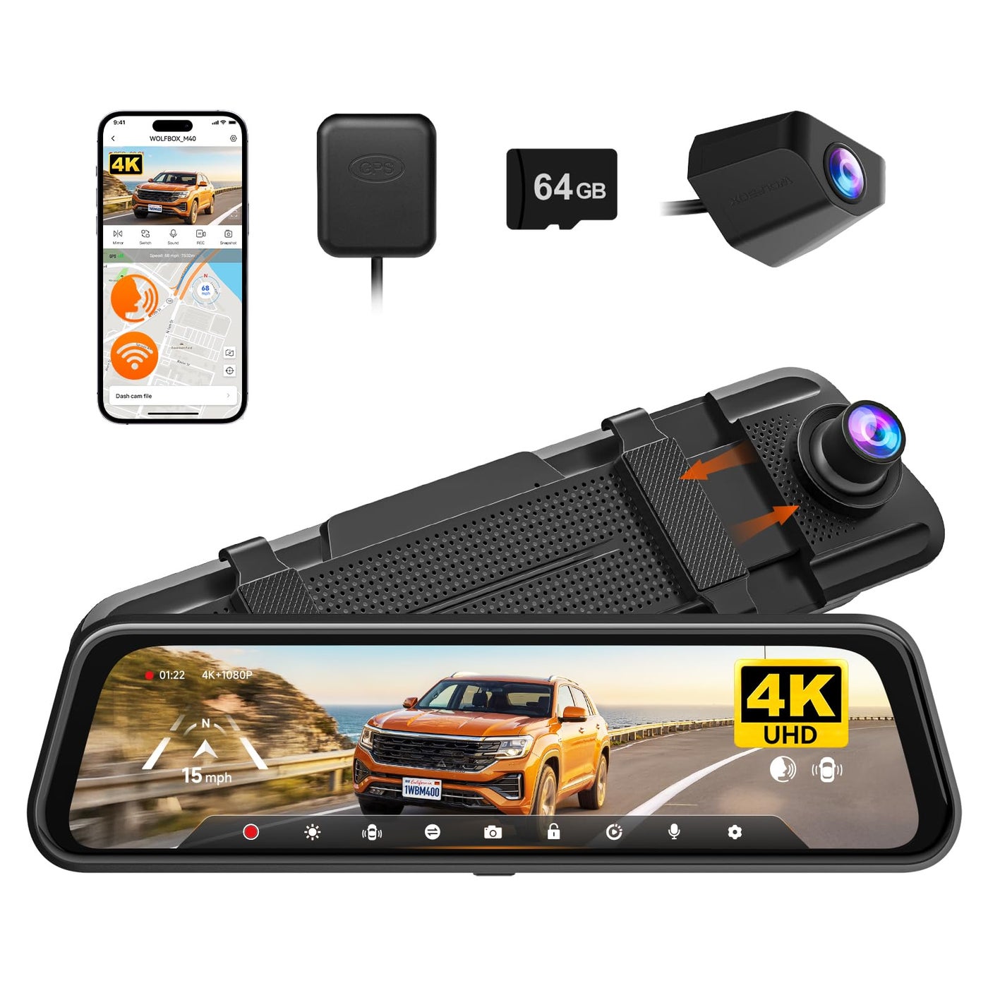 Compare WOLFBOX M40 10 Mirror Dash Cam, 4K+1080P Rear View Camera, Voice Control at KSA Price