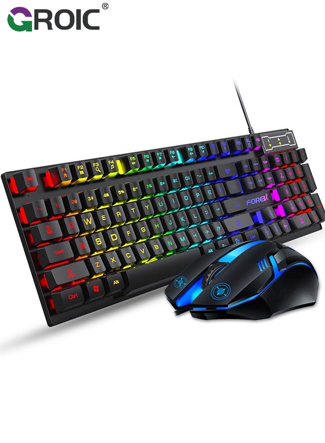 Gaming Keyboard and Mouse Set, Multiple Color Rainbow…
