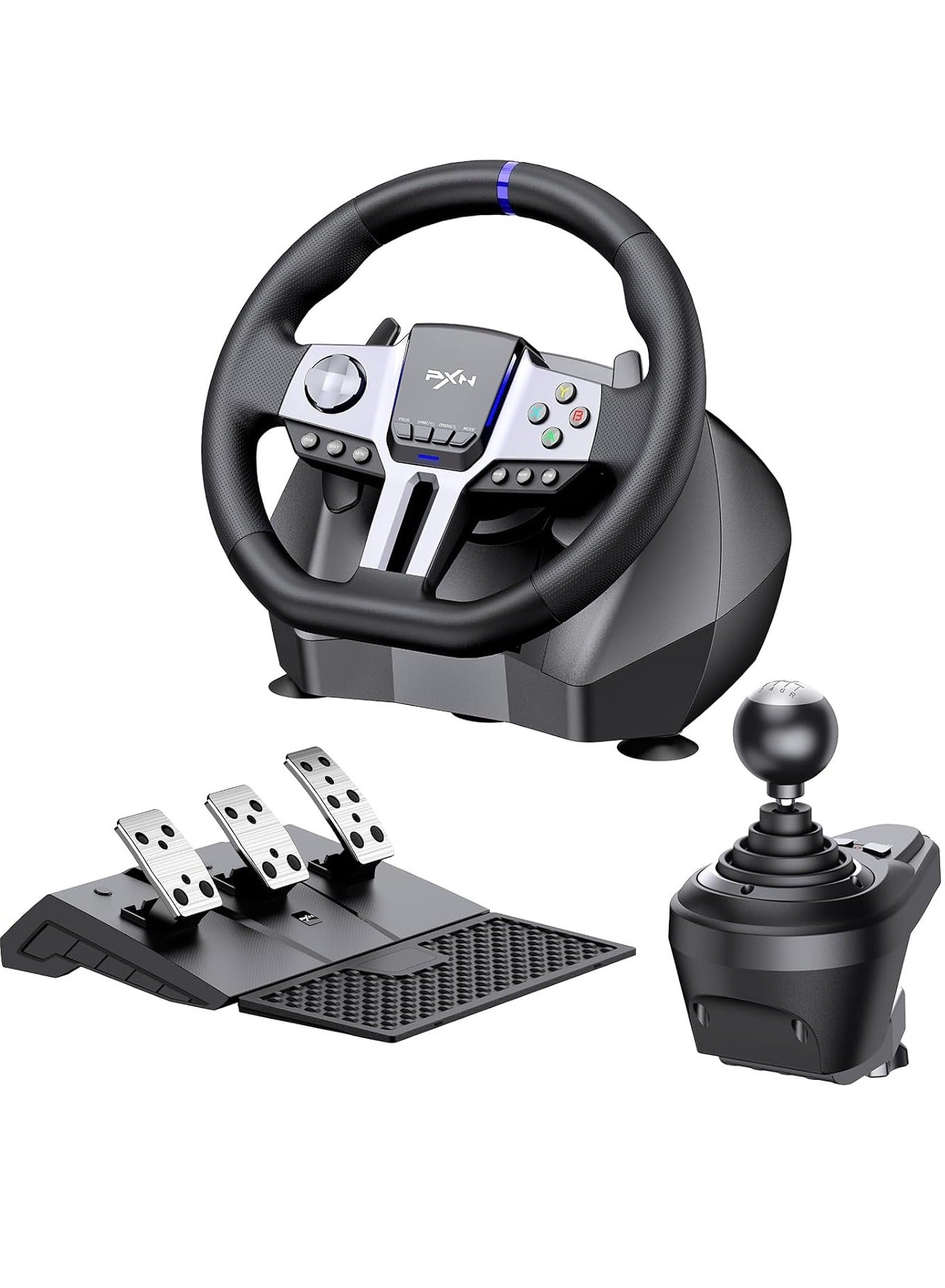 Compare V9 GEN2 270°900° Racing Steering Wheel Bundle with 3Pedals & 6+R Gear Shifter, MultiPlatform Compatibility for PC, Xbox Series XS, PS4, PS3 – Dual Motor Vibration, Magnetic Encoder, Hall Effect Pedals & RGB Lights at KSA Price