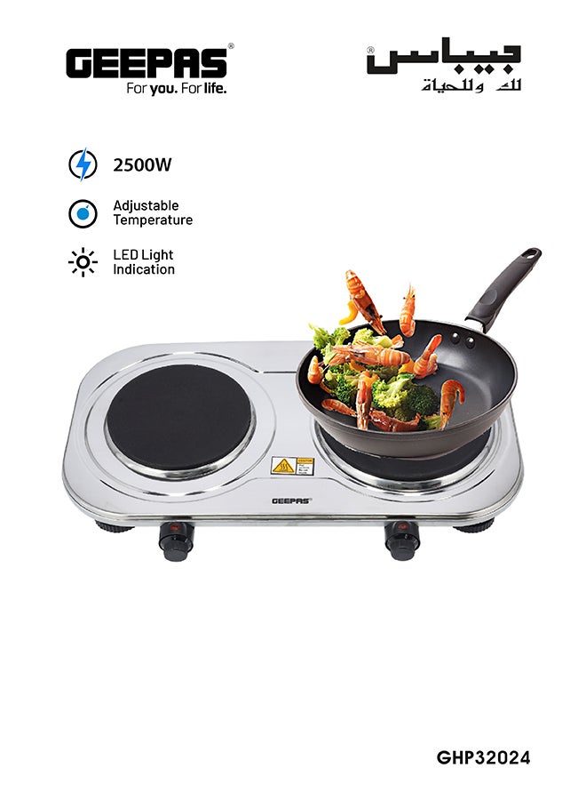 Compare Stainless Steel Double Hot Plate Indicator Light Adjustable Temperature Control Overheat Protection NonSlip Feet Auto Thermostat Hot Plate for Kitchen Camping 2500 W GHP32024 Silver at KSA Price