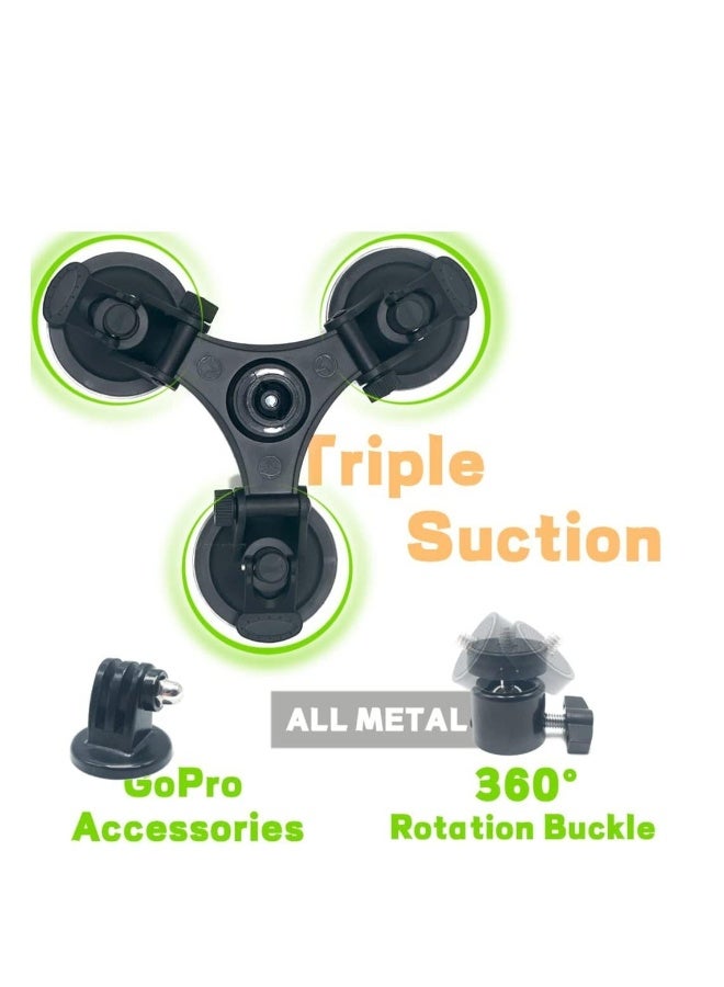 Compare Triple Suction Cup Mount Holder, Action Camera Car Windshield Mount, with 14 Threaded Head 360 Degree Tripod Ball Head Mount and Screw, Compatible with Gopro, DJI OSMO Akaso at KSA Price