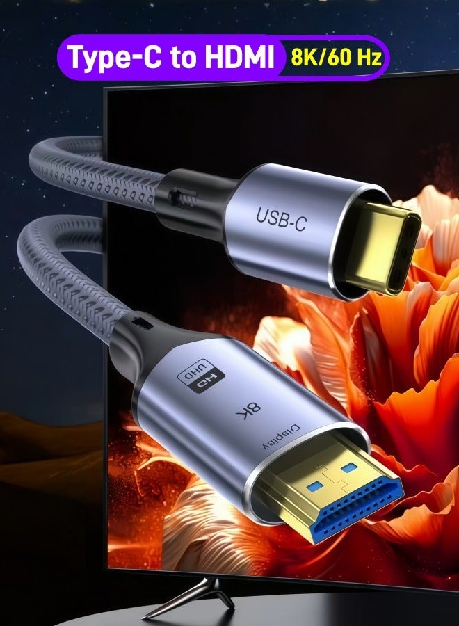 Compare 8K USBC to HDMI Cable 2 M, 48Gbps unidirectional goldplated connectors Braided Cable Supports 8K@60Hz, 4K@240Hz, 4K@144Hz, 2K@240Hz, 2K@144Hz, 1080P@240Hz Compatible with Thunderbolt 43 40Gbps bandwidth Suitable for iPhone  at KSA Price