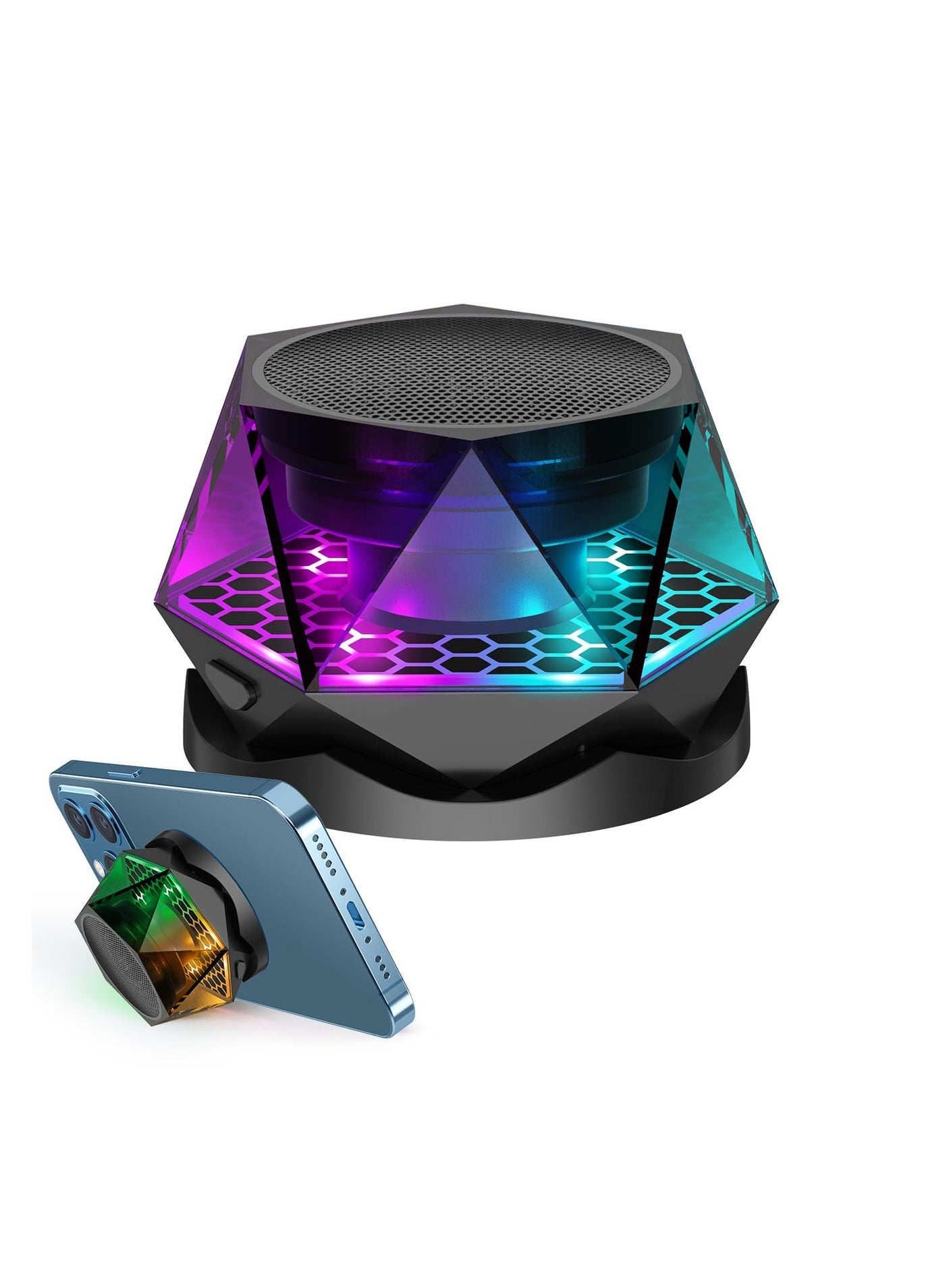 Compare Magnetic Diamond Bluetooth Speaker, Small Wireless Speaker with Multi RGB Color Light Show, Wireless Small Bluetooth Speaker, Portable Phone Stand for iPhone, Android, TWS Pairing at KSA Price