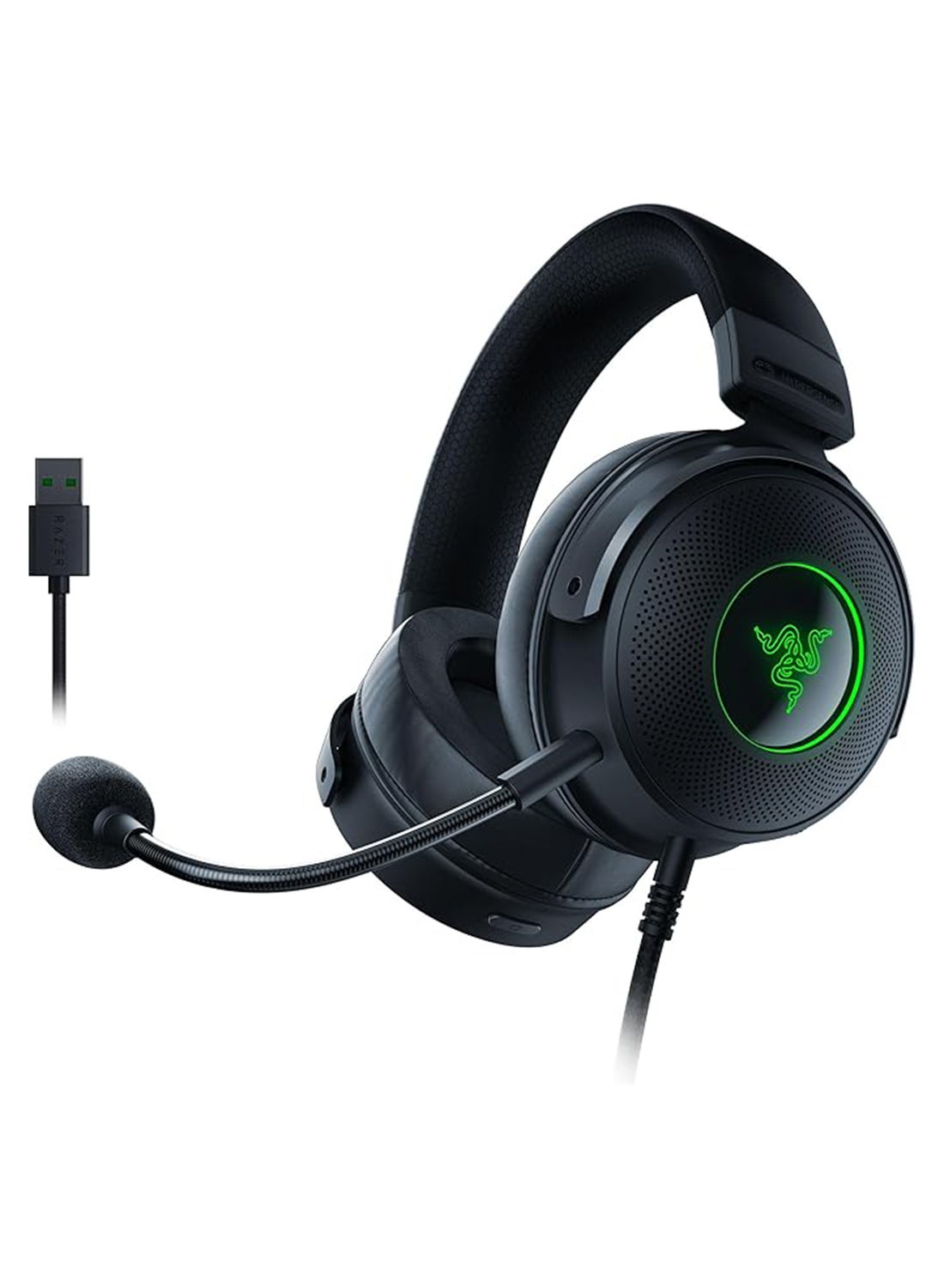 Compare Kraken V3 HyperSense Wired USB Gaming Headset: Haptic Technology, THX Spatial Audio, Hybrid Fabric And Leatherette Memory Foam Cushions, Detachable Mic – Black at KSA Price