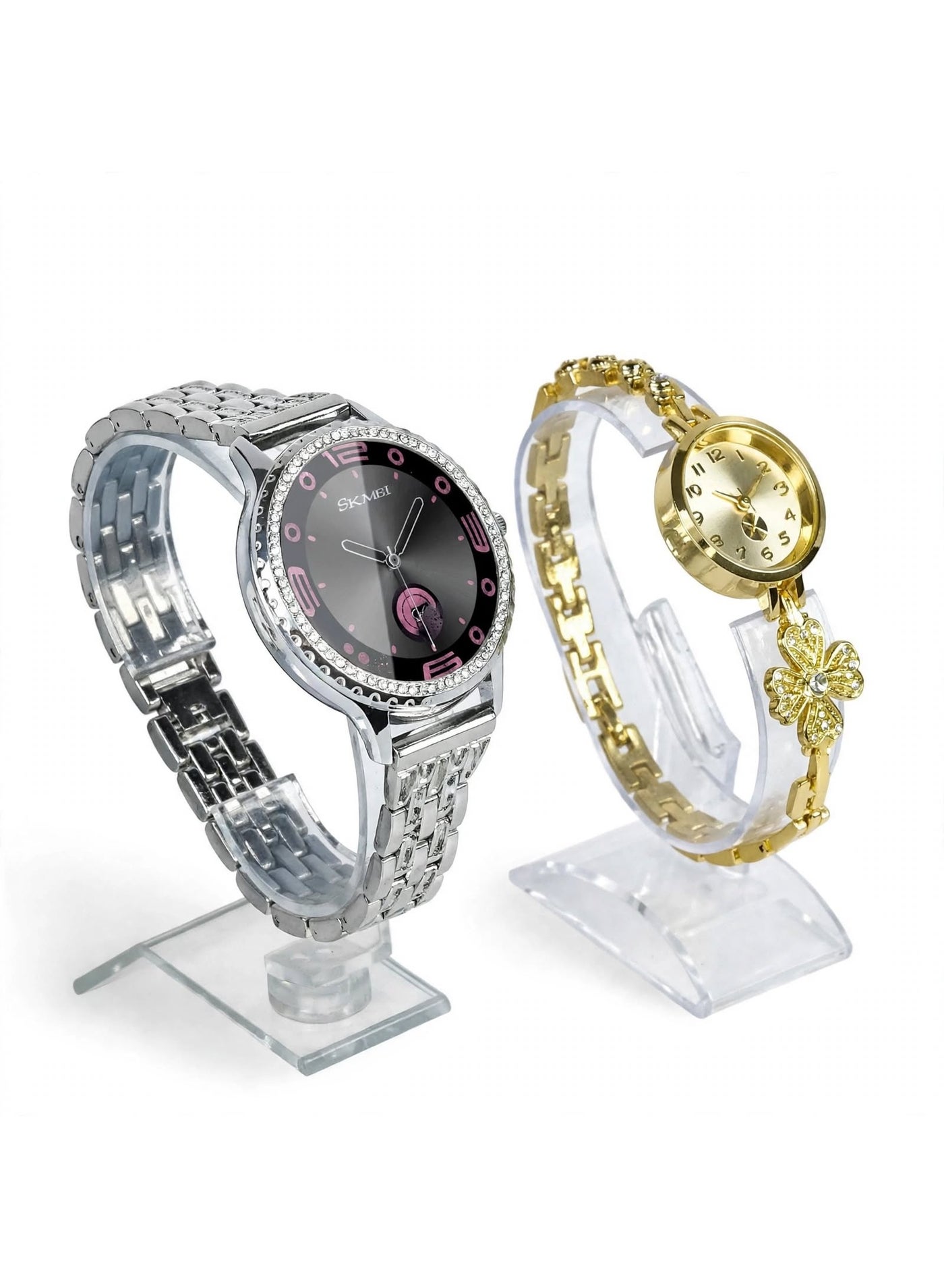 Compare S811 Diamond Female Smartwatch  1.27 Circular Display | Luxury Metal Strap With Diamonds | 2in1 Set With Analog Watch | at KSA Price