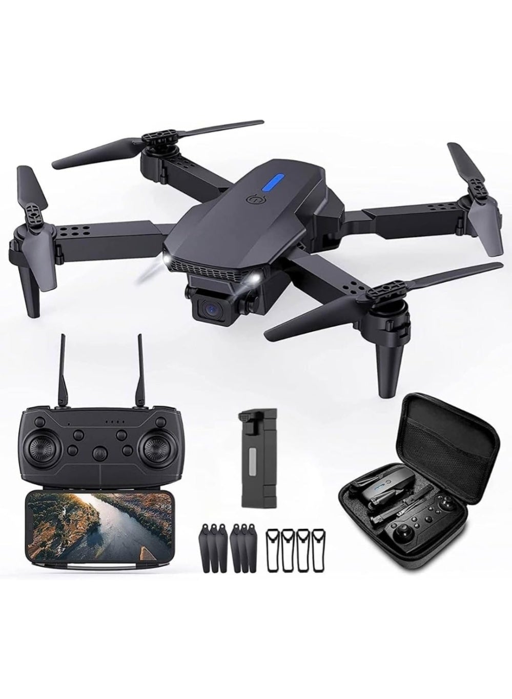 Compare Mini Drone  Foldable Drone for Kids Adults with Carrying Case Battery 90° Adjustable Lens Altitude Hold One Key Takeoff 360° Flip Toy Gift at KSA Price