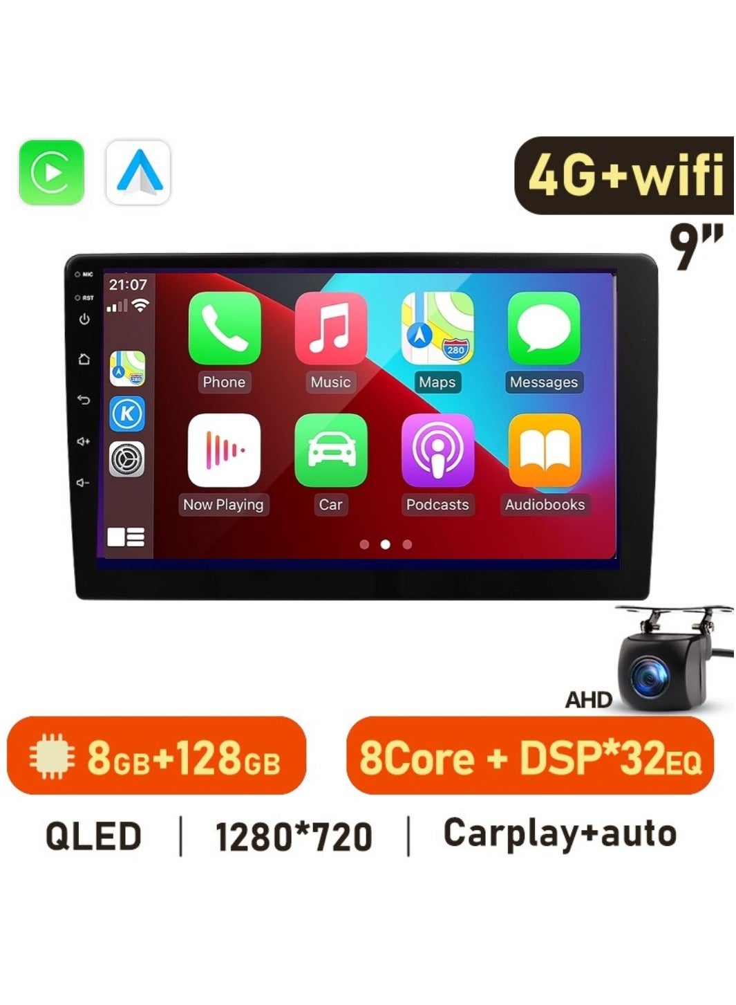 Compare 9Inch Android Car Stereo – 8GB RAM 128GB ROM, OctaCore, Wireless Apple CarPlay & Android Auto, QLED Touchscreen, DSP, Bluetooth, AHD Camera, Fast Boot at KSA Price