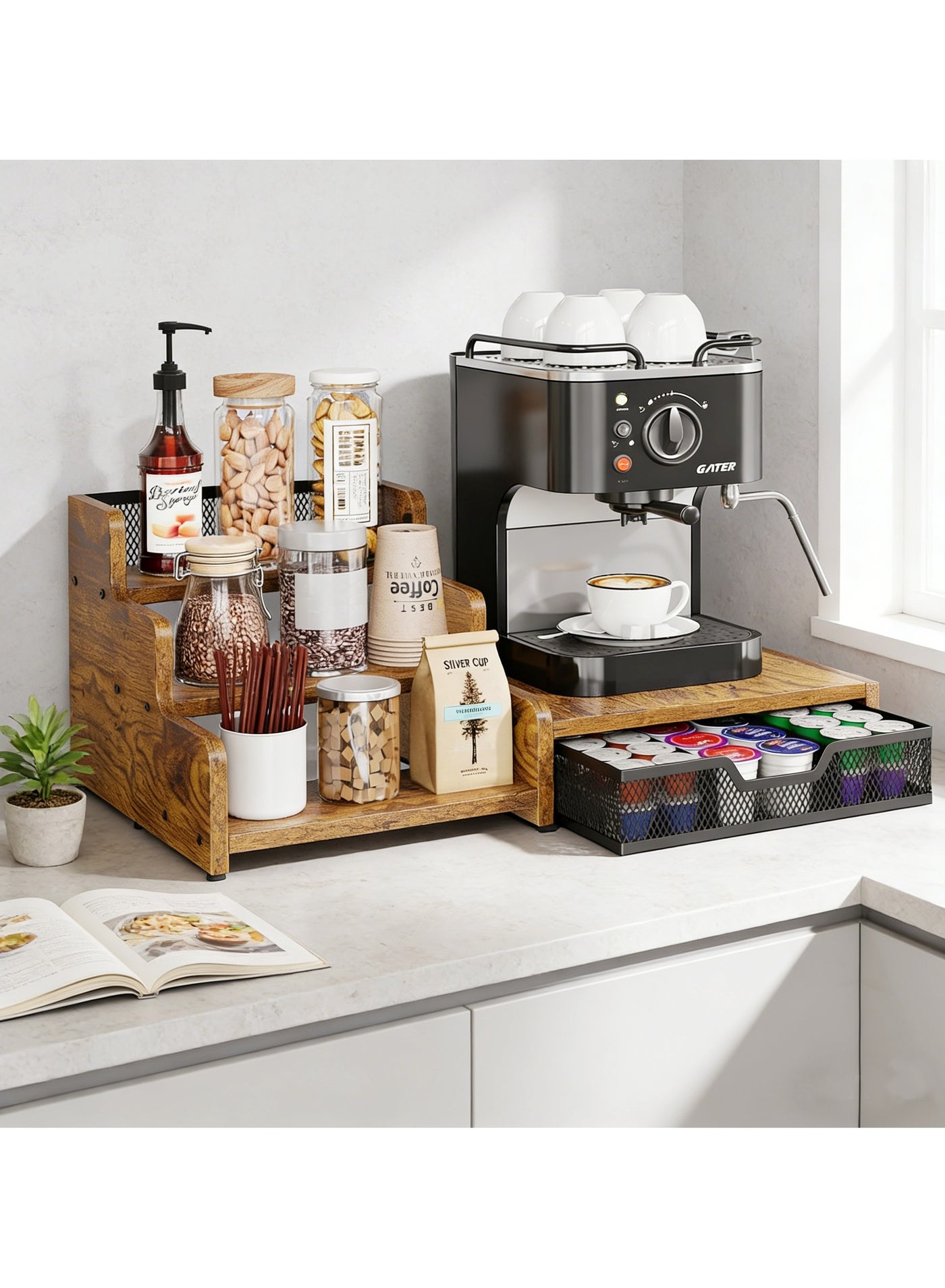 All-in-One Coffee Machine Organizer, 3-Tier Storage…