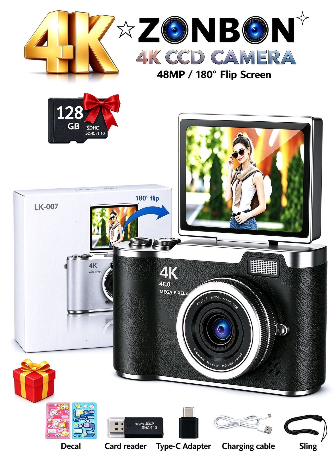 4k CCD Digital Zoom Student Digital Camera 48MP Portable…