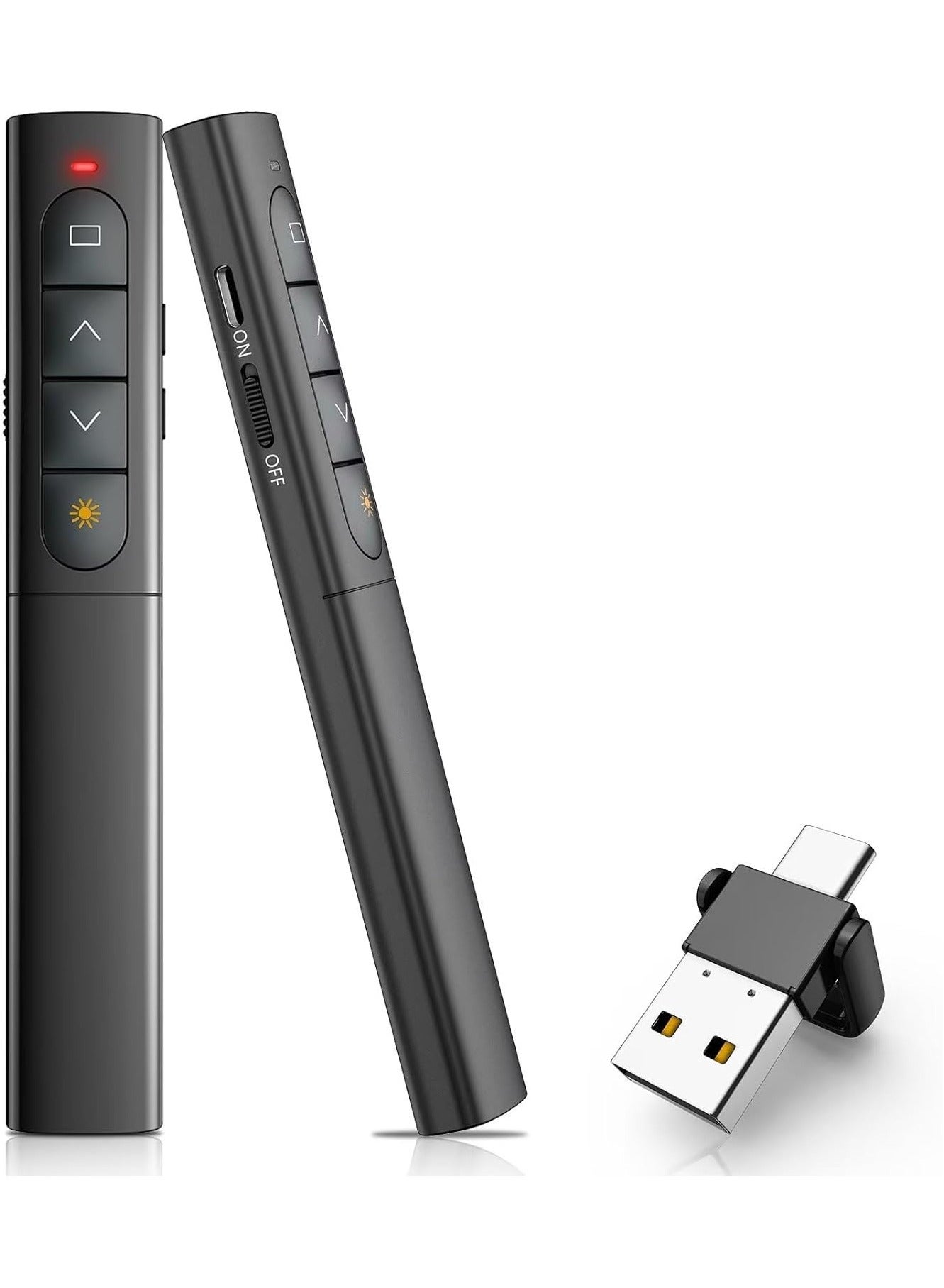 Compare Presentation Clicker, Wireless Presenter, PPT Power Point Clicker, RF 2.4GHz USB Type C Presentation Remote Control Presentation Clicker for KeynotePPTMacPC Black, Dual Port with Red LED at KSA Price