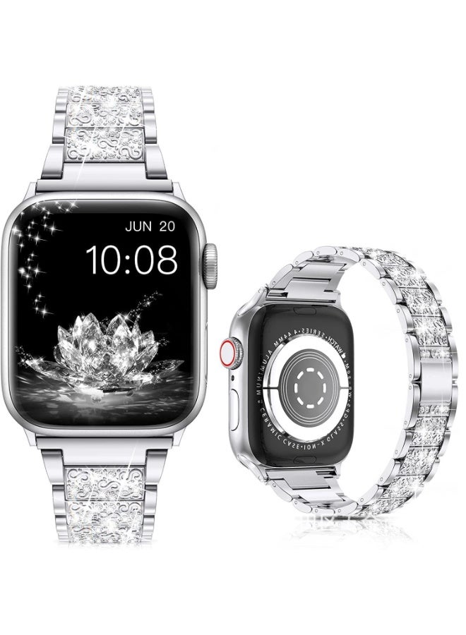 Compare Bling Metal Rhinestone Watch Band for Apple Watch 42mm 44mm 45mm 46mm 49mm, Compatible with Series 10 11 9 8 7 6 5 4 SE Ultra, Womens Dressy Replacement Wristband at KSA Price