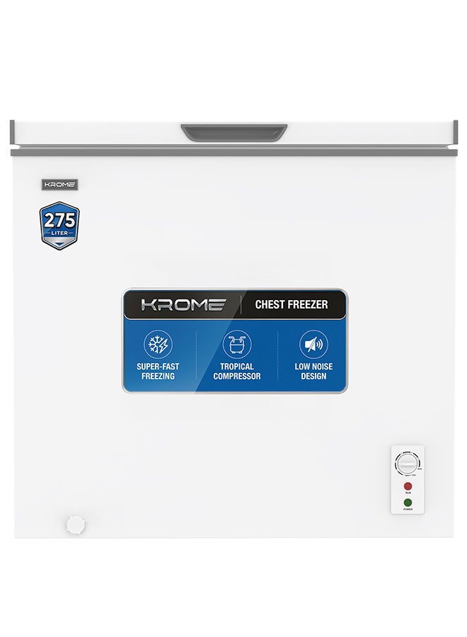Compare KROME Chest Freezer, 250L Capacity, Single Door, White Finish, Basket, R600a Refrigerant, Recessed Handle, KRCF275R 250 L 220 W KRCF275R white at KSA Price