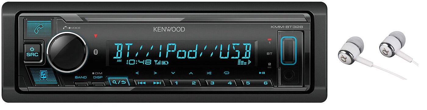 Compare Kenwood Bluetooth USB MP3 WMA AMFM Digital Media Player Dual Phone Connection Pandora Car Stereo ReceiverFree Alphasonik Earbuds at KSA Price