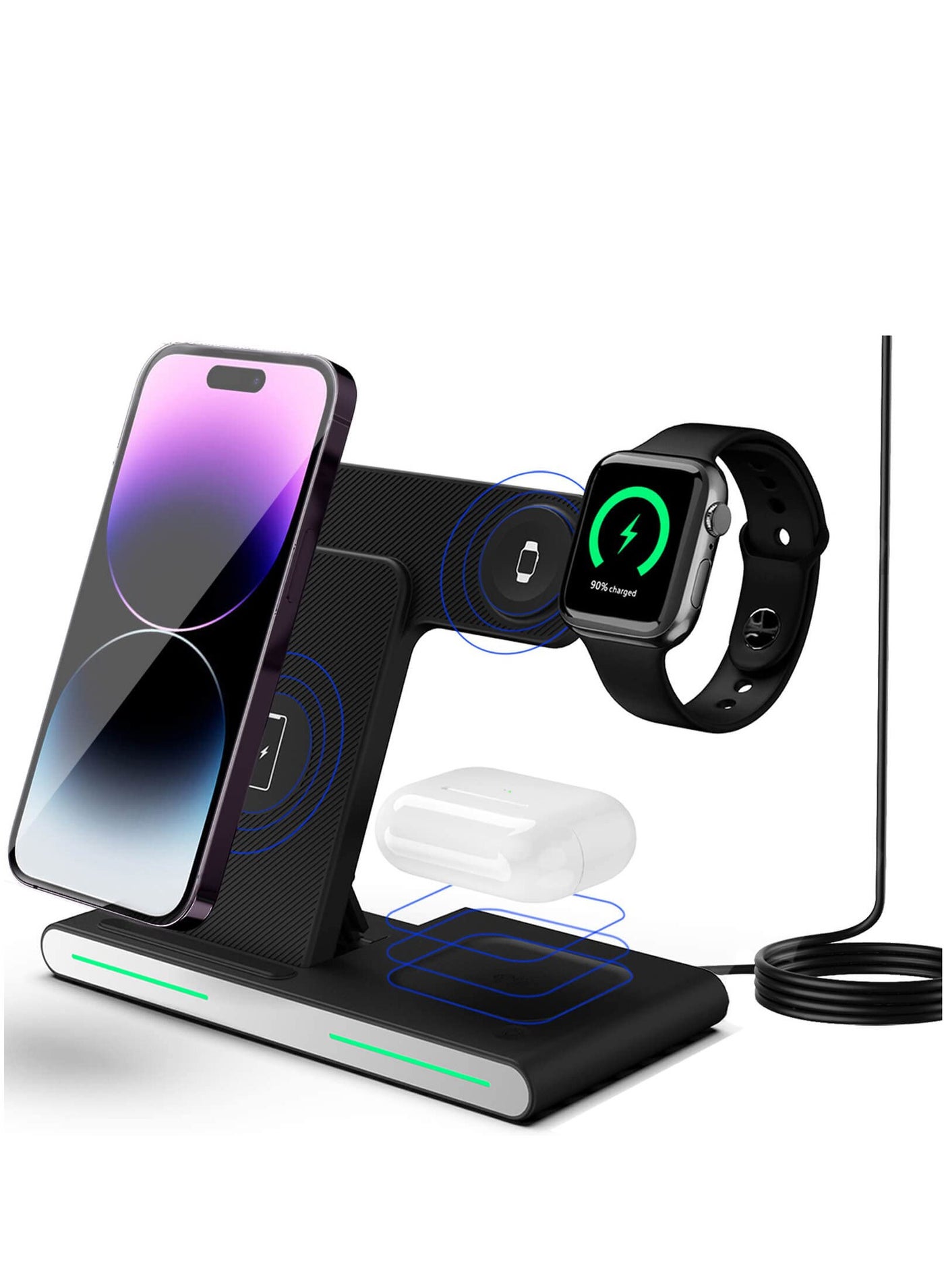 Compare 3 in 1 Wireless Charger, for Apple Multiple Devices Foldable Stand Dock, Charging Station for iPhone 14131211ProMaxXSMaxXRXSX, iWatch 76SE5432, Airpods Pro321, Black at KSA Price