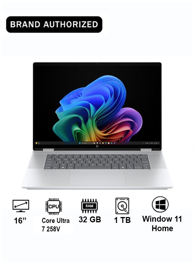Compare OmniBook X Flip 16as0001ne Intel Core Ultra 7 258V  32GB RAM  1TB SSD  Intel Arc Graphics  16 3K Touchscreen  Windows 11,Silver,CZ2H2EA Glacier silver aluminum at KSA Price
