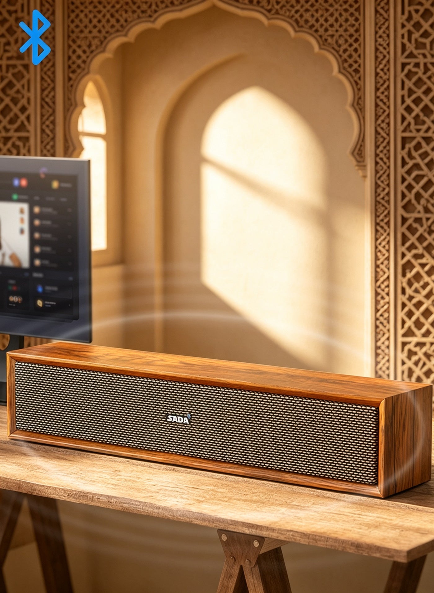 39cm Retro Wood Grain 2.0 Stereo Soundbar, Bluetooth…