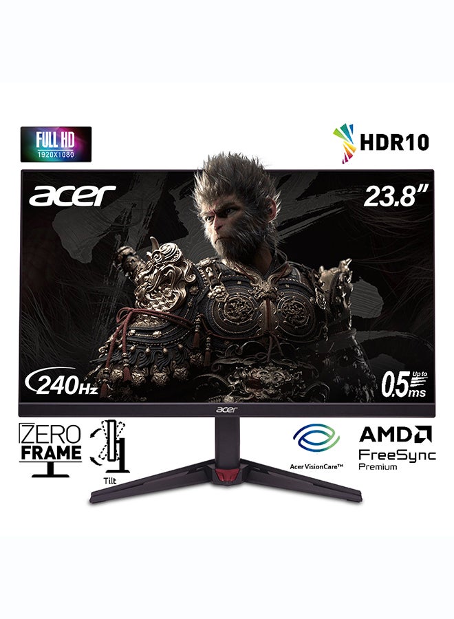 Compare 24 inch Gaming Monitor Nitro VG240Y W3 Widescreen | Screen: 60.5 cm 23.8 Full HD 1920 x 1080 | Panel Technology: IPS 178°x178° AMD FreeSync™ Premium certified, HDR 10 | Refresh Rate 240Hz | Response Time 0.5ms | Inputs: DisplayPort, HDMI | Brightness: 250 cdm²| ZeroFrame UM.QV0EE.313 Black Black at KSA Price