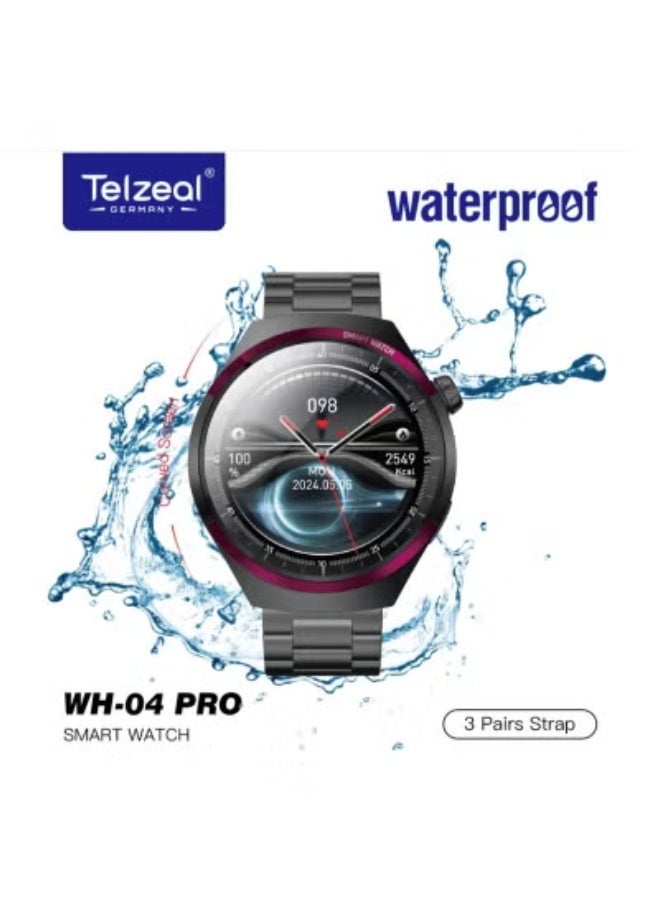 Compare WH 04 Pro Max Waterproof Smartwatch for Men & Boys – Stylish Silver Smart Watch with Curved Display, Heart Rate Monitor, Fitness Tracker, Call & Message Notifications – Comes with 3 Interchangeable Straps & Magnetic Charging Cable – Sport & Casual Us at KSA Price