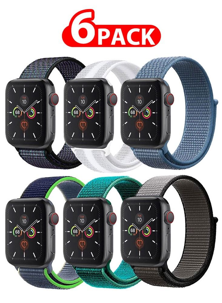 Compare 6 Pack For Apple Watch 41mm 40mm 38mm Nylon Sport Loop Band Compatible With iWatch Series 7 SE 6 5 4 3 2 1 Men Women Braided Stretchy Nylon Loop Bands at KSA Price