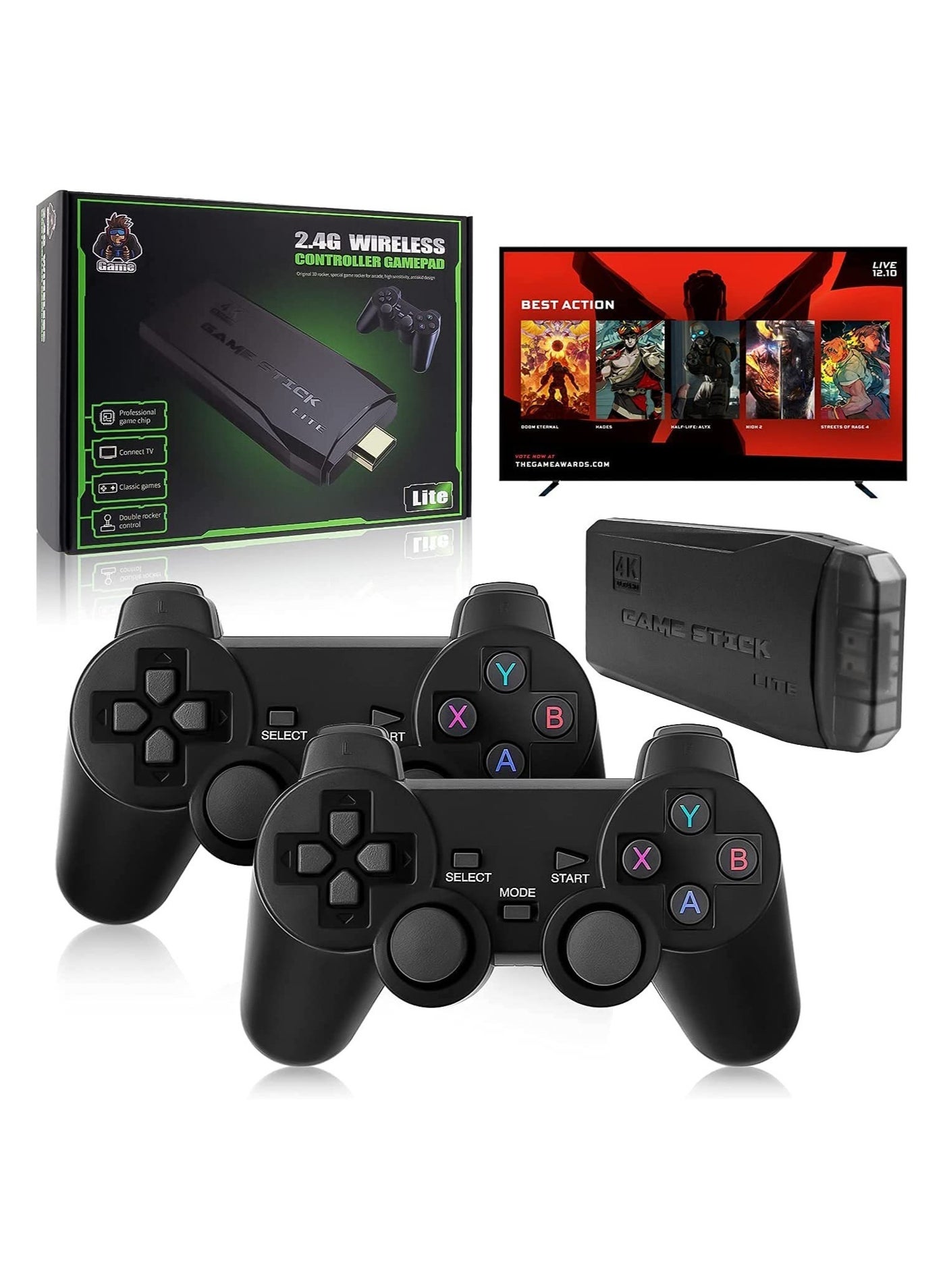 Compare 4K game console with dual 2.4G wireless controllers, plugandplay video game stick, builtin 3,500 games, 9 classic emulators, highdefinition HDMI output for TV at KSA Price