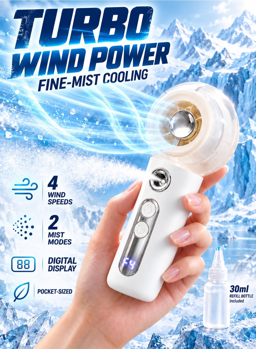 Compare Handheld Misting Fan, Portable Cooling Fan with Independent 4Speed 2Spray, 30ml Water Tank & LED Display, Desktop Rechargeable Personal Mister for WomenMen, Travel, Office, Outdoor, Makeup, Camping, Home, Car at KSA Price