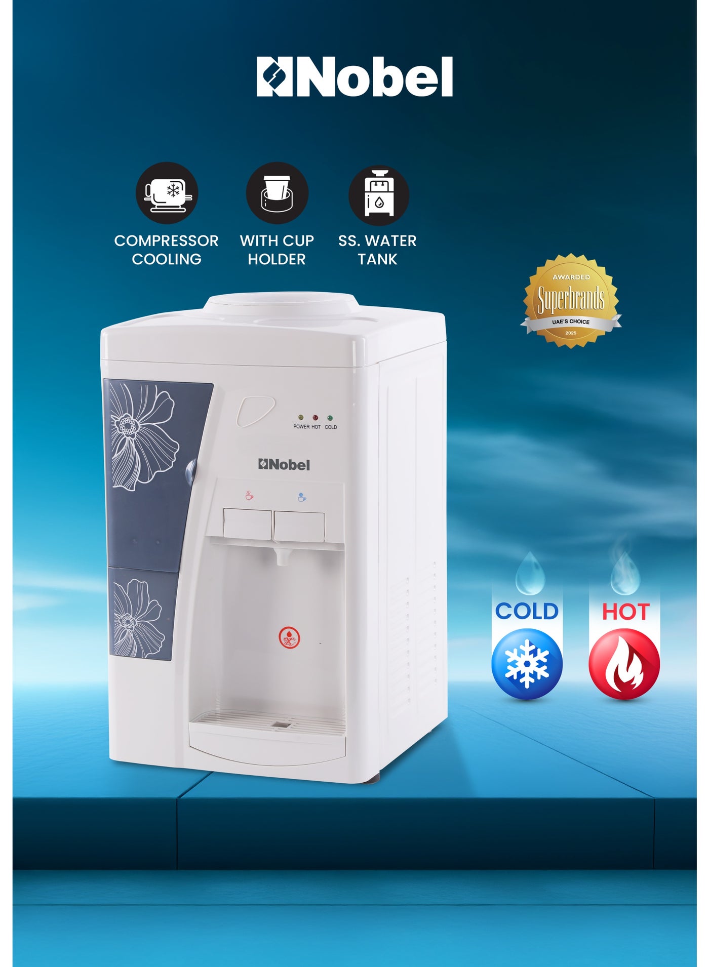Compare Table Top Water Dispenser 550W Hot & Cold, Compressor Cooling System, 5L Hot2L Cold Per Hour, Top Loading, Heating  1 Year Warranty NWD557 white at KSA Price