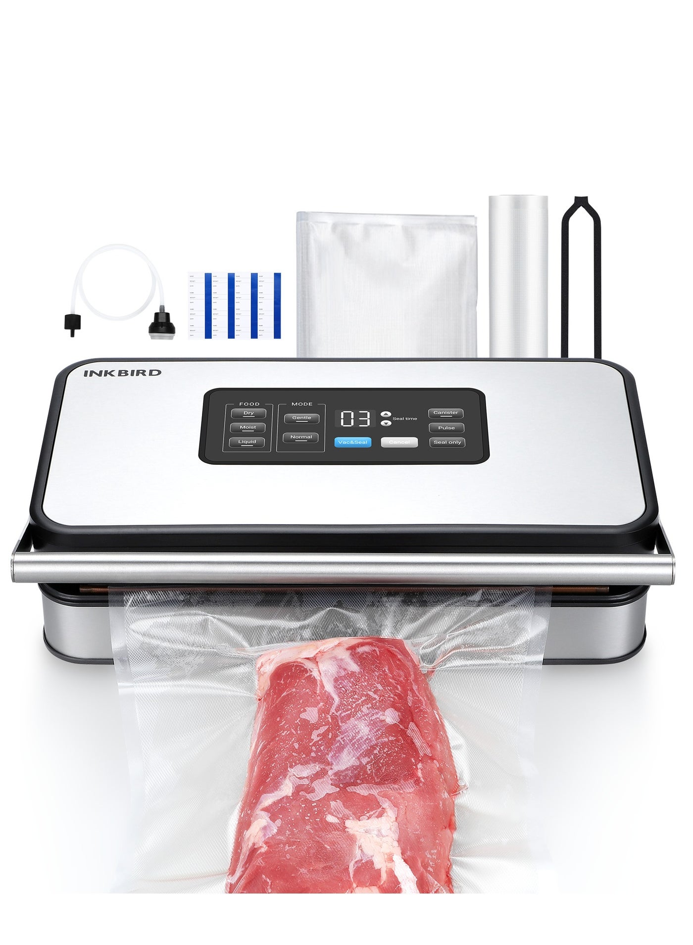 Compare INKBIRD Vacuum Sealer Machine INKVS04 Home Food Vacuum Packer with Dual Motor & Pump Countdown LED Builtin Cutter 6 Modes for DryMoistLiquid Foods Preserve Freshness Longer Starter Kit Included at KSA Price