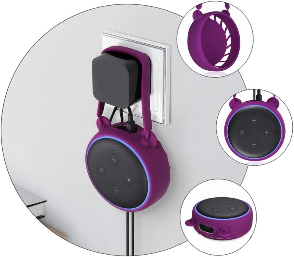Compare Silicone Speaker Protective Cover Wall Mount Speaker Bracket Durable Speaker Wall Holder Compatible for Amazon dot KidsEcho dot3 Purple at KSA Price