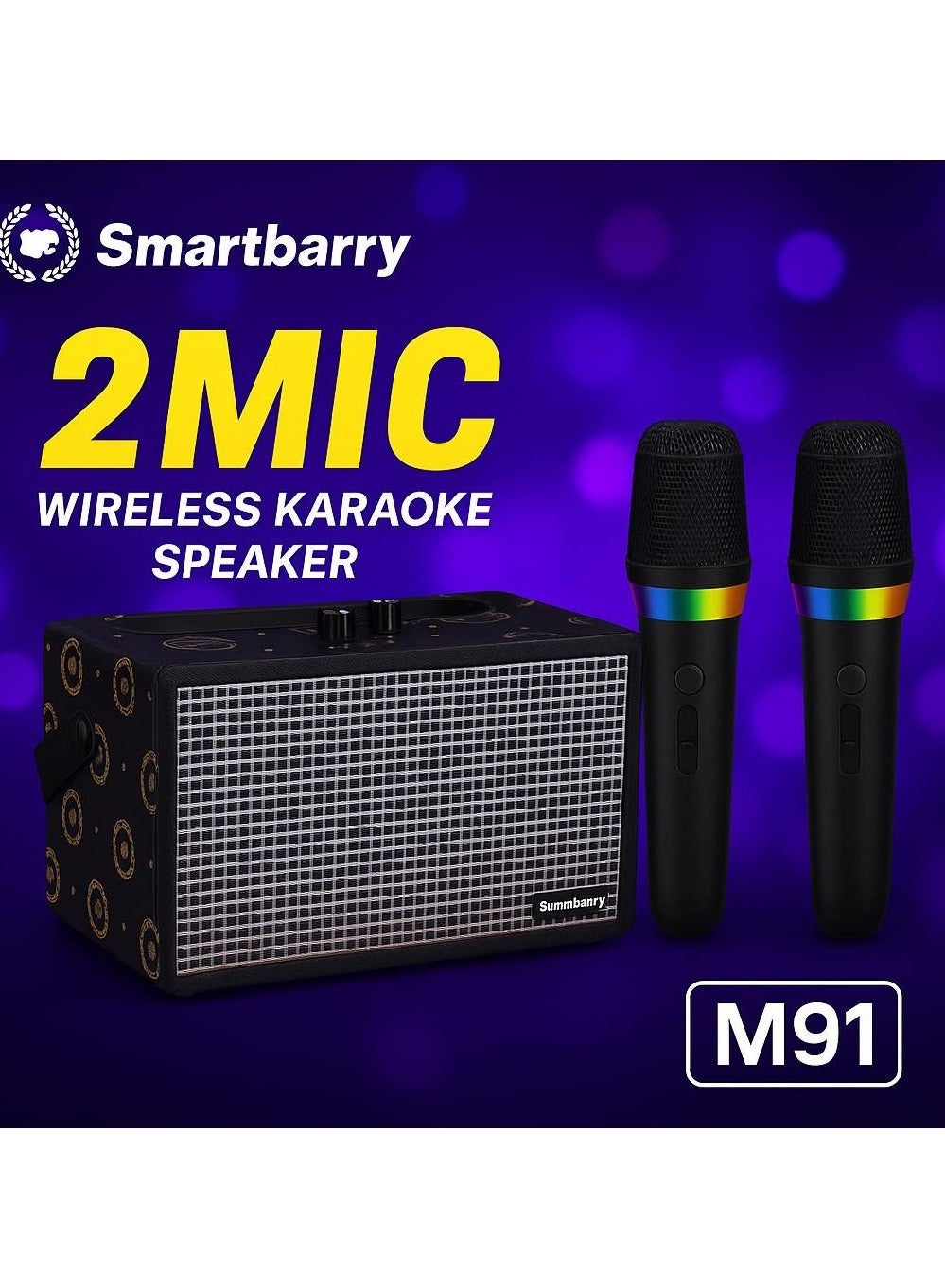 Compare Smartbarry M91 Karaoke System HighQuality Bluetooth Speaker with Dual Mic & RGB Lighting at KSA Price