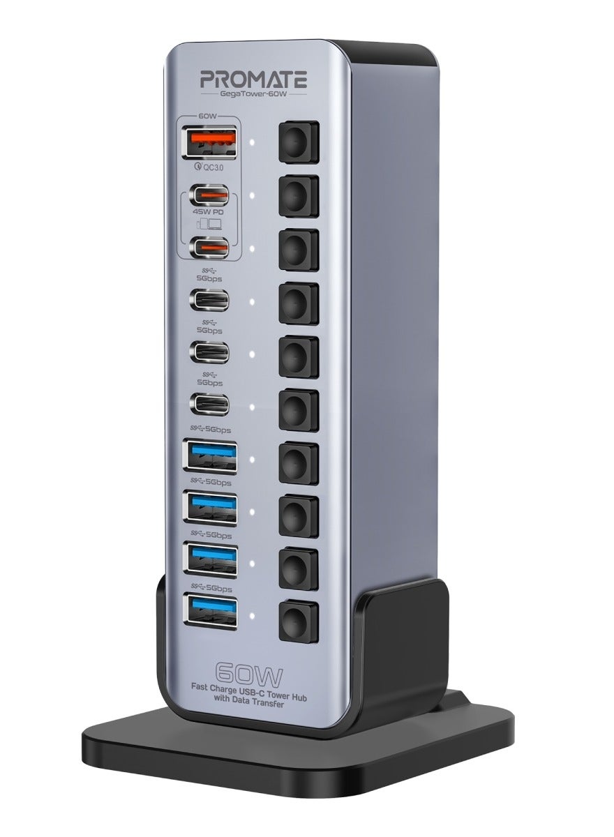 Compare 14In1 Multiport 60W USBC Tower Hub, 3 5Gbps USBC™ Ports, 4 5Gbps USBA™ Ports, 2 UltraFast Charging PD48W USBC 3.0 Port, Fast QC 3.0,OnOff Switches, Plug and Play, GegaTower60W.GREY.UK Grey at KSA Price