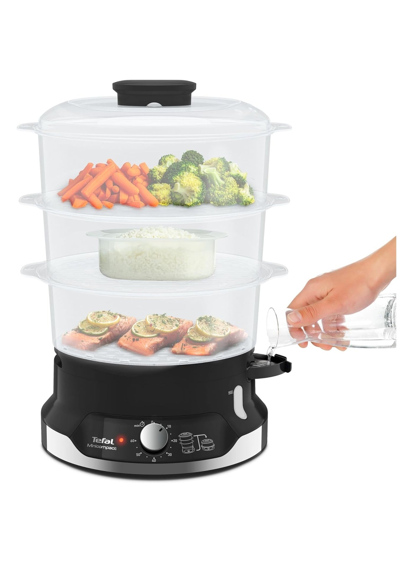 Compare Ultracompact Steam Cooker, 9L Capacity, 3Tier Food Steamer, Stackable Storage System, BPAFree Bowls, 60Min Timer, Refill While Steaming, Rice Accessory, Removable Cooking Bowls, Black, VC204865 9 L 800 W VC204865 Black at KSA Price