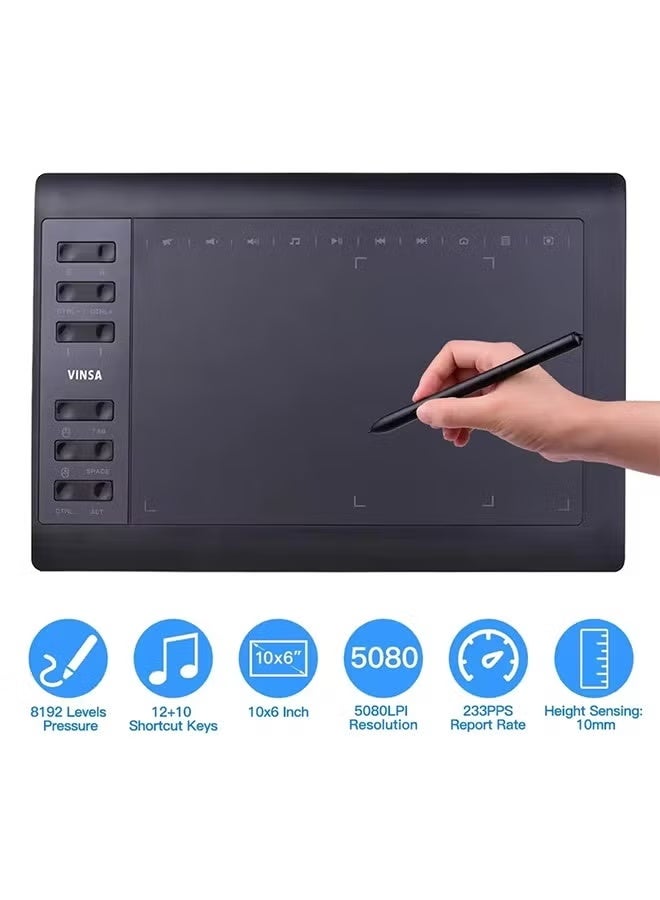 Compare 10 x 6 Inch Professional Graphics Drawing Tablet with 12 Customizable Express Shortcut Keys, Digital Art Pad for Painting, Graphic Design, Sketching & Online Courses, Compatible with Windows & Mac OS at KSA Price