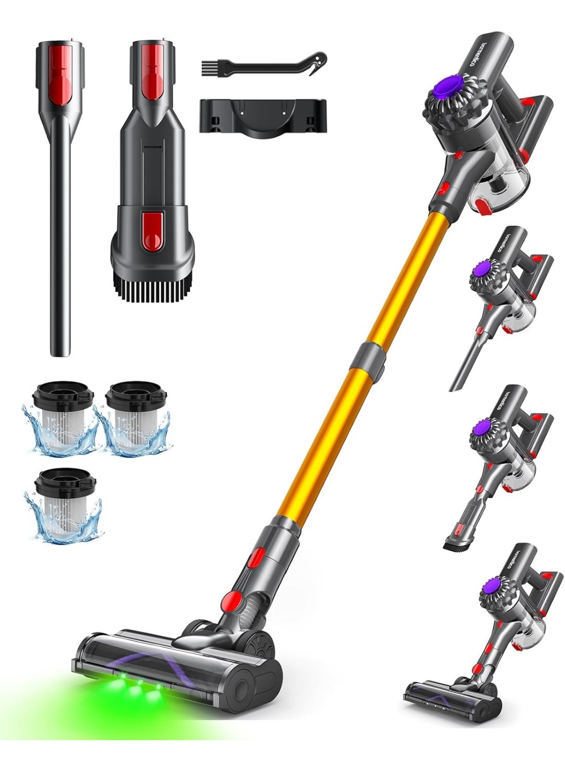 Compare Cordless Vacuum Cleaner, 50 Mins40 KPA, Battery Vacuum Cleaner with Geen LED, Wireless Cleaner with Upgraded Floor Brush, Vacuum Cleaner Battery for Pet Hair, Gold at KSA Price