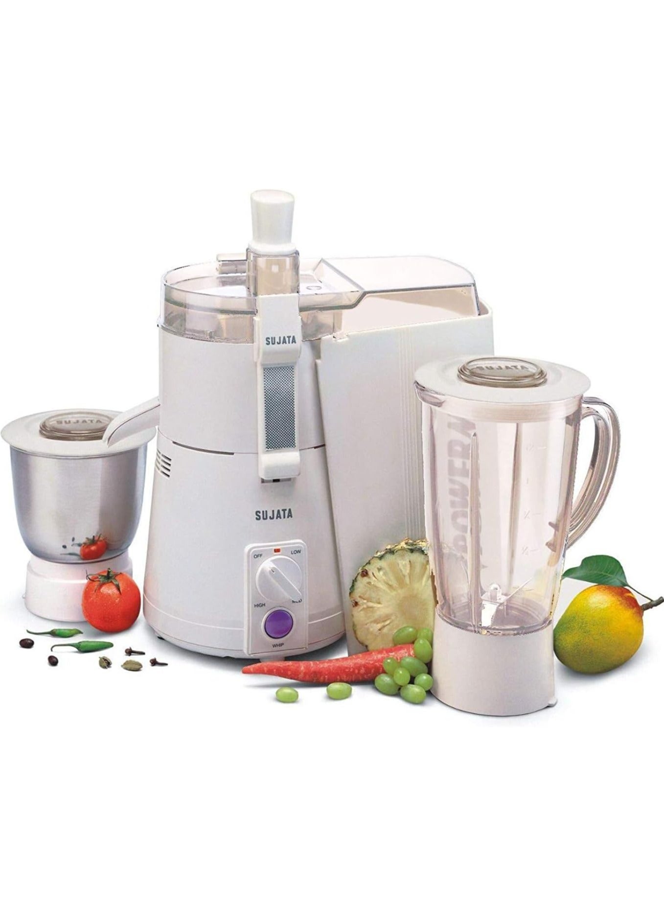 Compare Sujata Powermatic Plus Juicer Mixer Grinder|900 Watts Double Ball Bearing Motor|22000 RPM|NonStop 90 Mins Running|2 Jars including 1750ml Blender, 1000ml Grinder Jar| White at KSA Price