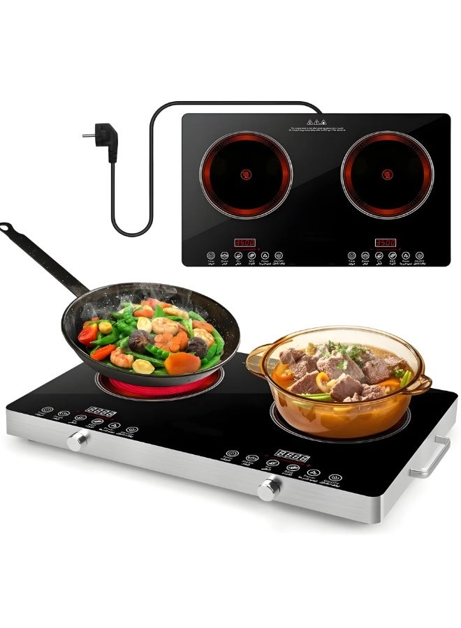 Compare Silver Crest SC21 7000W Dual Burner Infrared Cooker with Ceramic Crystal Plate, Digital LED Display, Touch Sensor Controls, Adjustable Temperature Settings, Safe Waterproof Body for Home and Commercial Kitchen Use at KSA Price