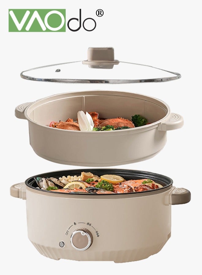 Compare NonStick Electric Skillet and Frying Pan with Steamer, 1000W Power with Dry Protection, 3 Levels Adjustable Temperature Control Electric Cooking Pot, Tempered Glass Lid with Vent and Cool Touch Handles at KSA Price