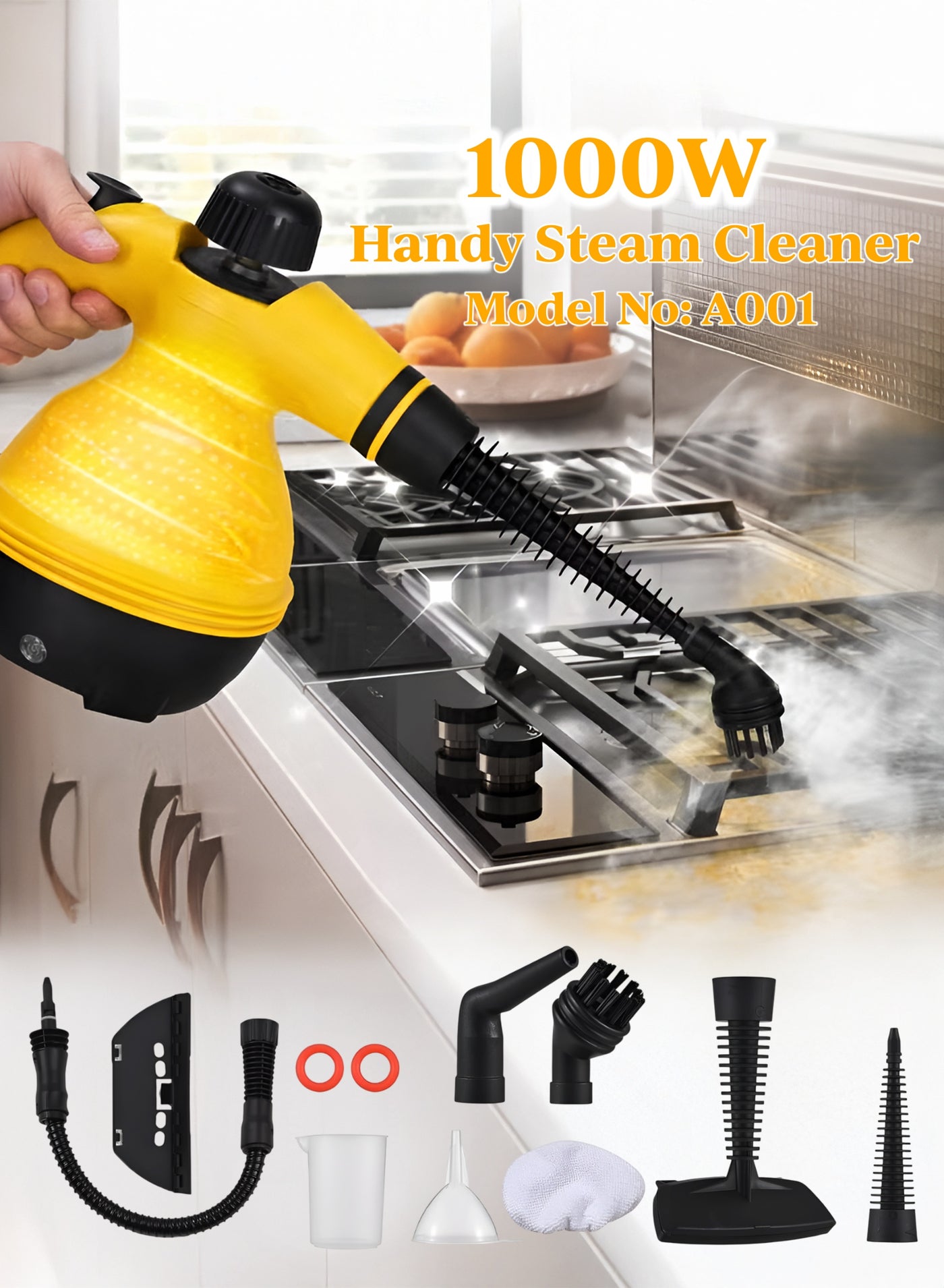 Compare Handy Steam Cleaner 1000W – Handheld HighPressure Steam Spray Cleaner 3 Bar 300KPa, 9 Accessories Included – Sterilises, Degreases & Deep Cleans Sofa, Glass, Tiles, Kitchen, Bathroom, Fabrics & Car | Model A001 at KSA Price