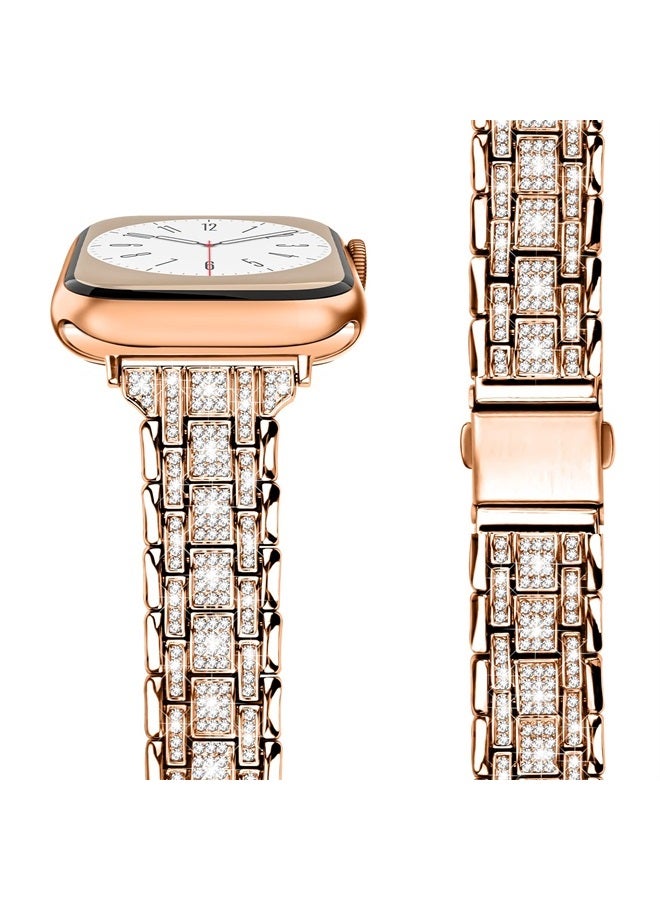 Compare Bling Slim Band Designed For apple watch band 42mm 44mm 45mm Series 87654321 SE 49mm Ultra, Shiny Women Diamond Rhinestone Metal Strap for iwatch 42MM44MM45MM, Rose Gold at KSA Price