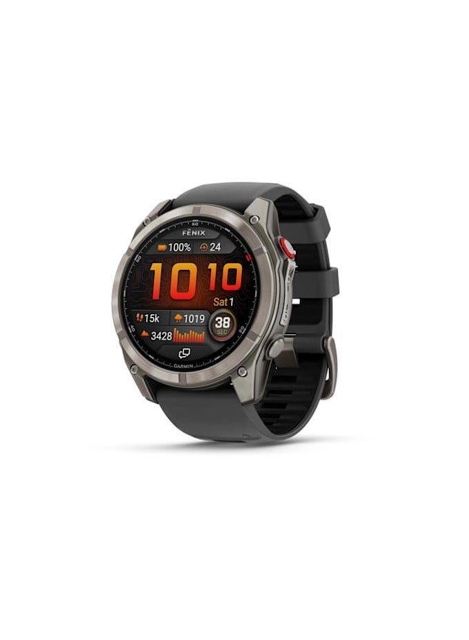 Compare Fenix 8 Pro  51MM  Titanium with GraphiteBlack Silicone Band  Up to 15 Days of Battery Life   1.4Amoled Display, sapphire crystal, Heart Rate Monitor, All day stress monitor, Gps tracking, Super bright LED at KSA Price