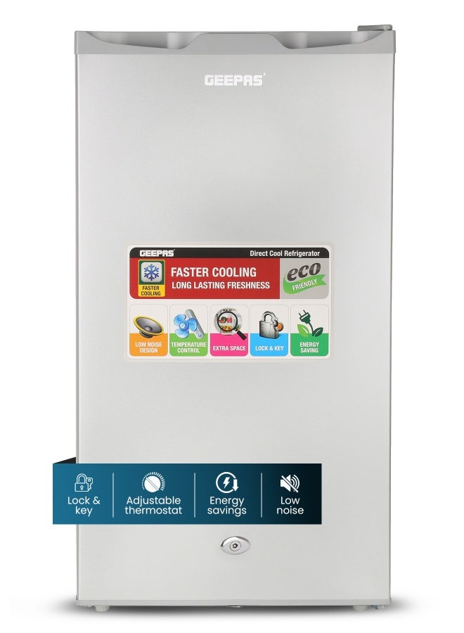 Compare Defrost Mini Fridge 110L Capacity With Lamp, Door Lock & Key | Low Noise Design, Compact, Powerful Compressor, Energy Saving, Faster Cooling, Adjustable Thermostat 110 L GRF115SPEH Silver at KSA Price