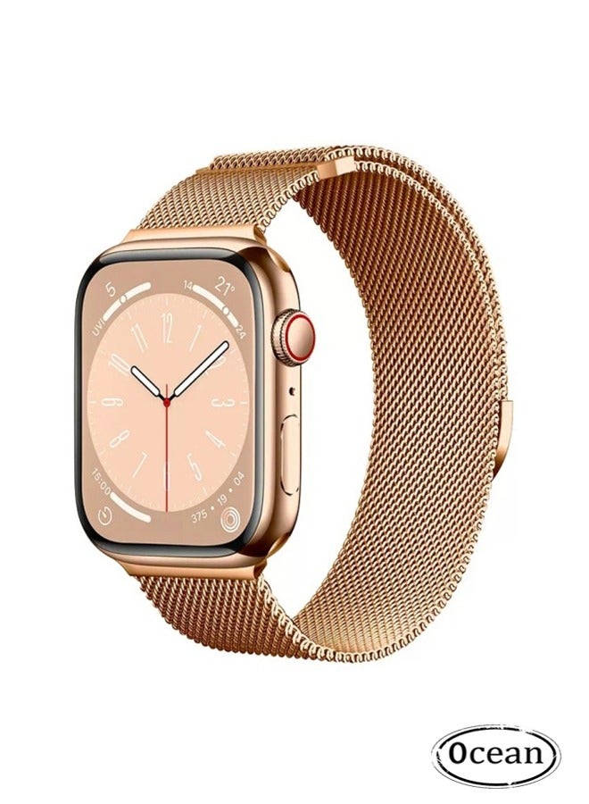 Compare Compatible for Apple Watch Band 38mm40mm41mm for Women and Men, Stainless Steel Mesh Loop Magnetic Clasp Replacement Wristband Strap Compatible with iWatch SE & Series 87654321, Gold at KSA Price