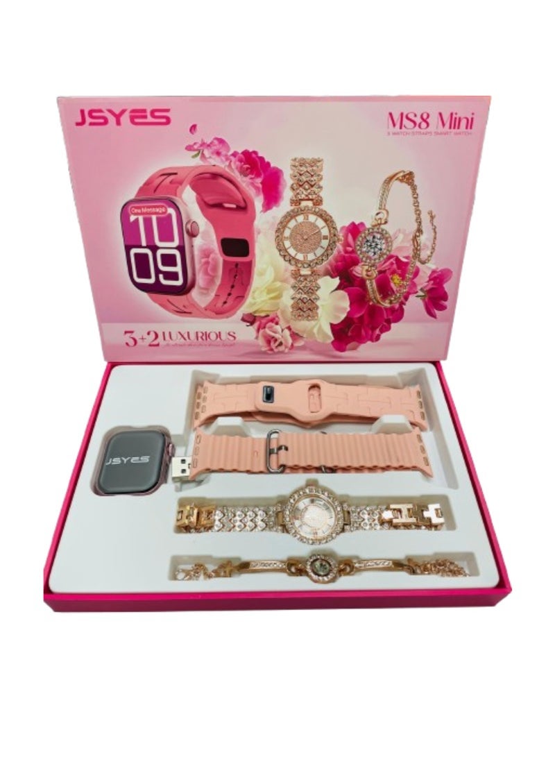 Compare MS8 Mini 3+2 Gift Collection watch Luxurios Full Touch Color Screen Bluetooth Calling Health and Sports Smartwatch Pink at KSA Price