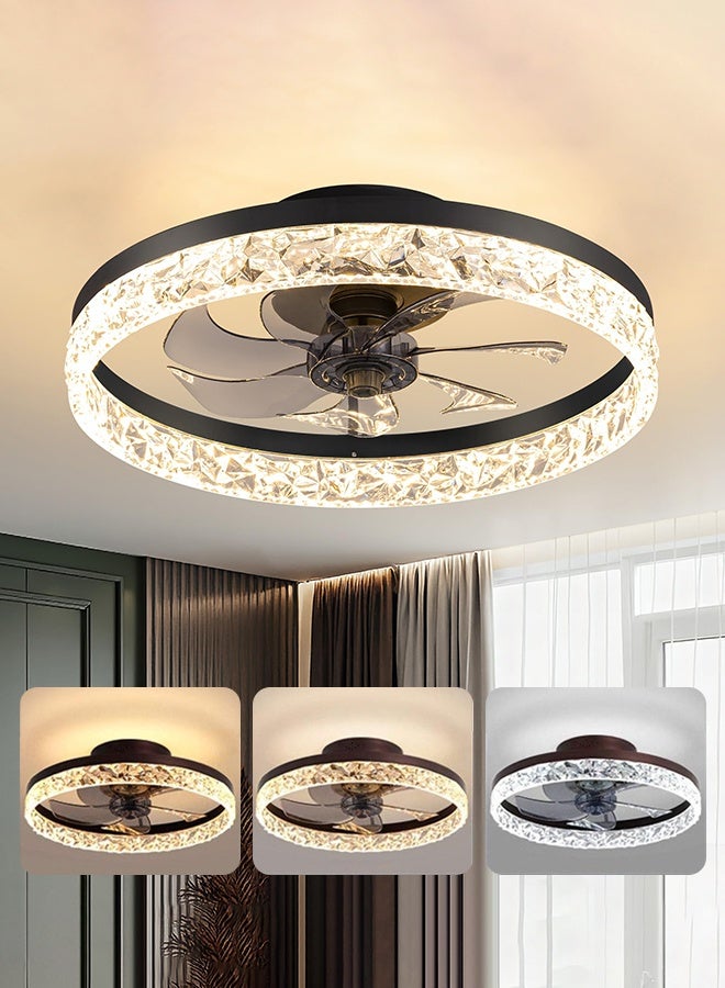 Compare 50cm Low Profile Ceiling Fan with Light, Reversible Flush Mount with Remote, 6Speed & 3Color Dimmable LED, for Bedroom, Living Room & Kitchen Black at KSA Price