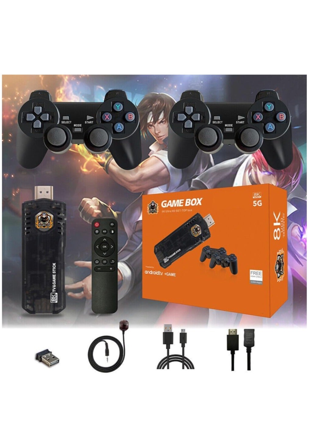 Compare Presenting the Ultimate Gaming Hub: A 10,000Game Loaded Android TV Box with 8K4K Video, QuadCore Power, Wireless Controller, and Dual System Retro Gaming Stick. at KSA Price