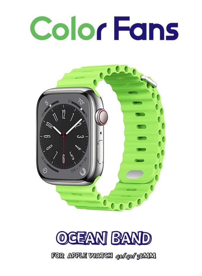 Compare Apple Watch Ocean Band 41mm 40mm 38mm for Men Women, Soft Silicone Sport Band Replacement Strap for Apple Watch Ultra iWatch Series 8 7 SE 6 5 4 3 2 1 Apple Green at KSA Price