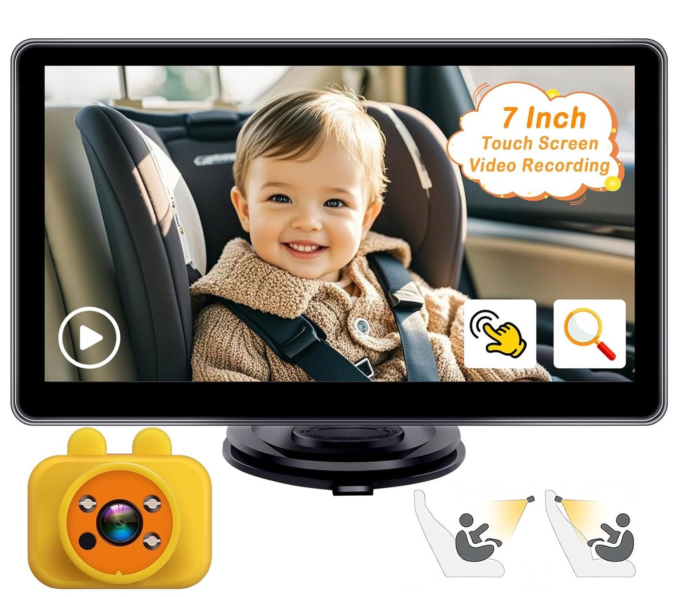 Yakry Baby Car Camera 7Inch 3X Zoom Recording…