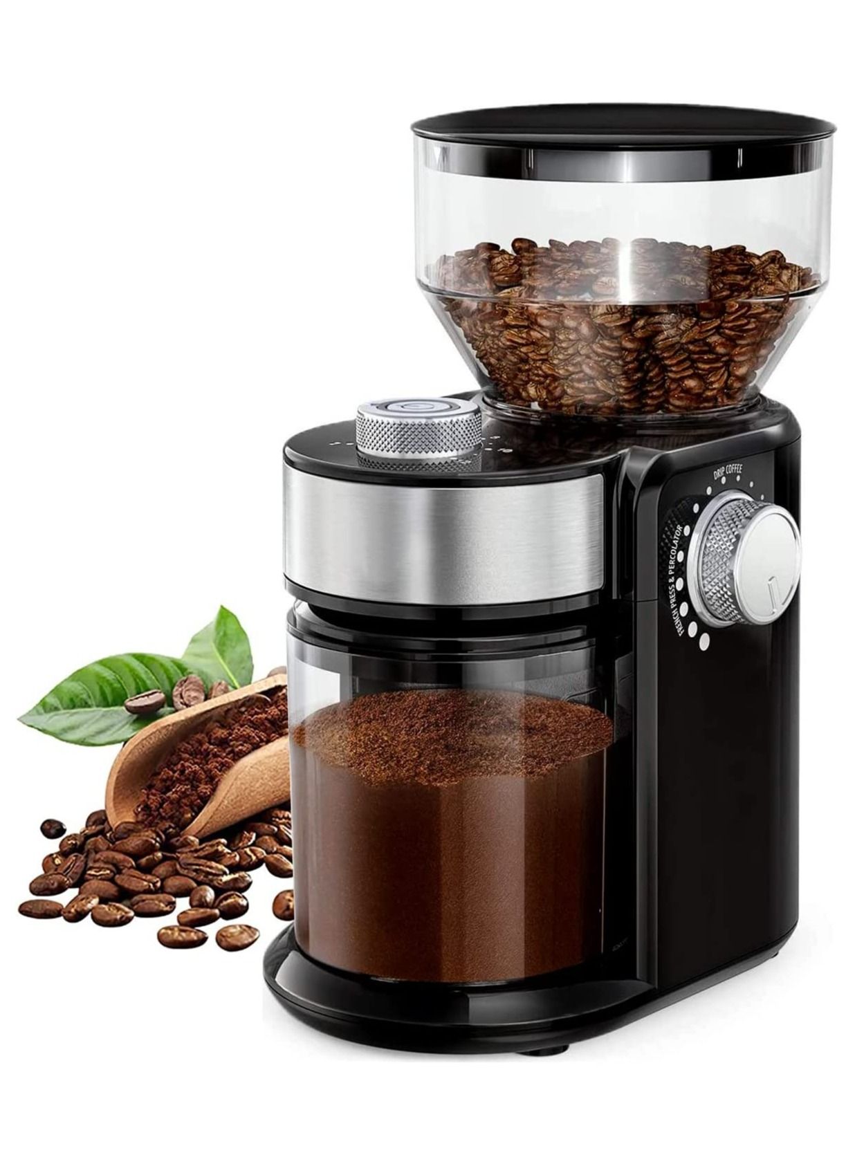 Compare Electric Coffee Grinder Automatic Coffee Bean Grinder for French Press Drip Coffee and Espresso Adjustable Burr Coffee Grinder with 18 Settings 12 Cups Black at KSA Price