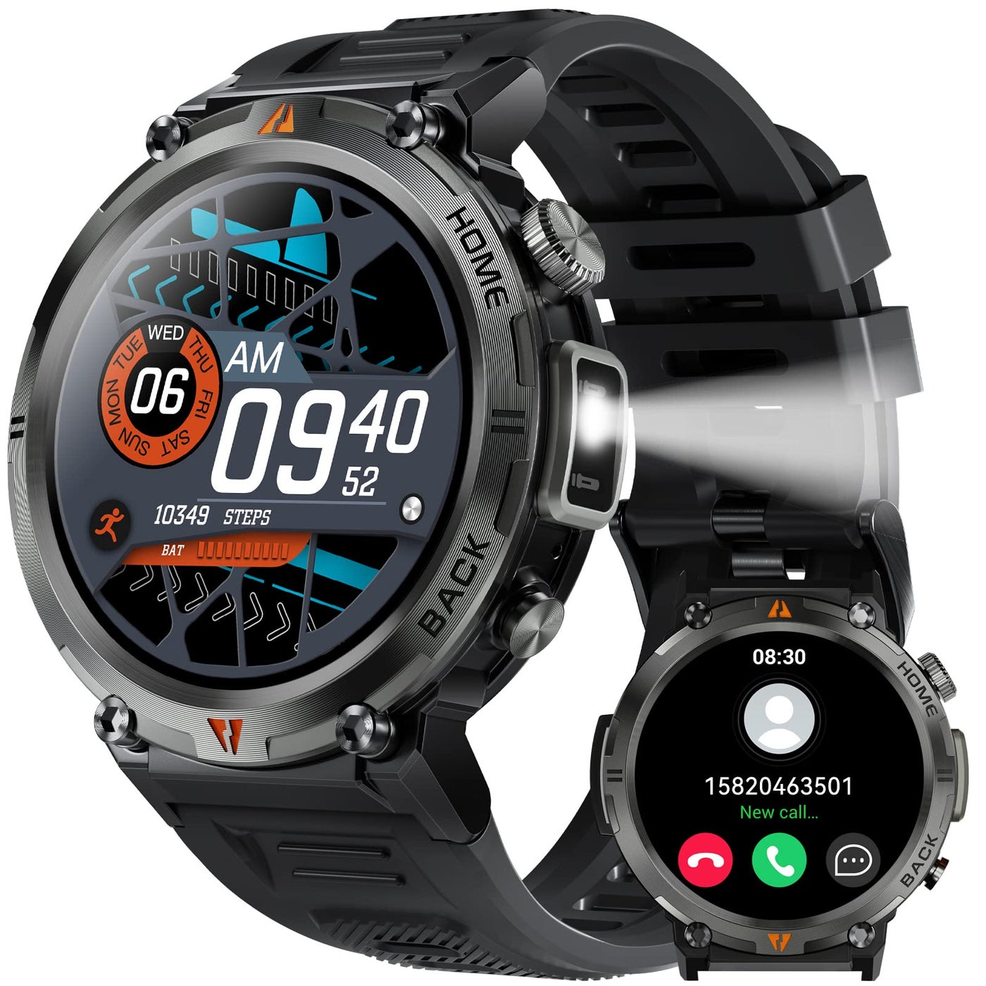 Compare Military Smart Watch for Men with LED Flashlight 1.45â€ Rugged 3ATM Waterproof Smart Watch with 100+ Sports Modes Fitness Tracker with Heart Rate Sleep Monitor Tactical Smartwatch for iPhone Android at KSA Price